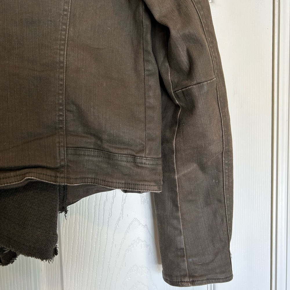 Free People Drape Front Coated Denim Moto Jacket | Olive/Green | Size 10 - Picture 12 of 14